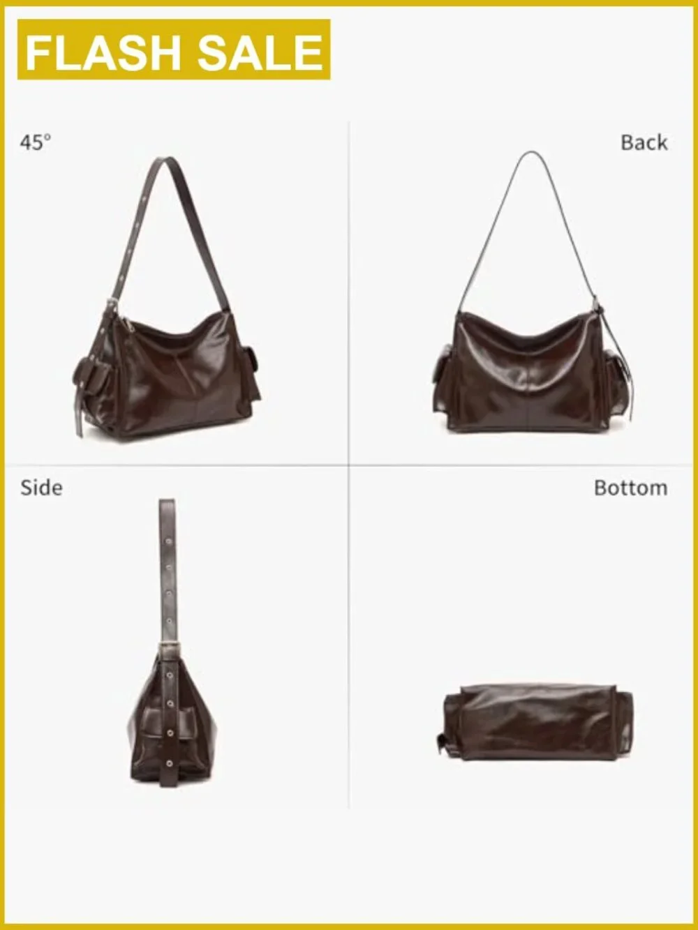 Vegan Leather Hobo Slouchy Shoulder Bag with Adjustable Strap Y2k
